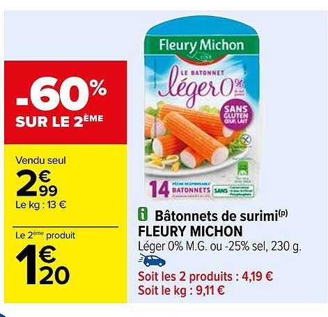 bâtonnets de surimi fleury michon