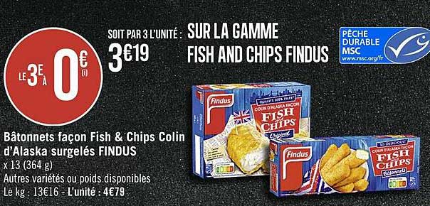 Bâtonnets Façon Fish & Chips Colin D'alaska Surgelés Findus