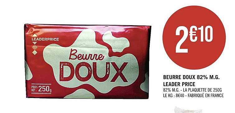 beurre doux 82% m.g. leader price
