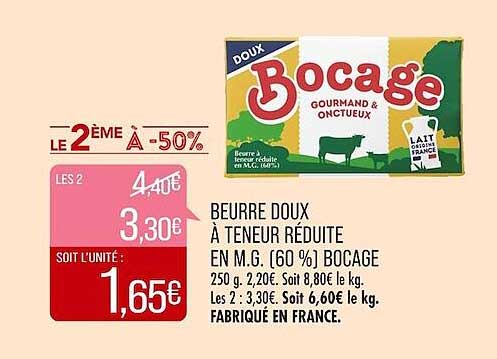 beurre doux à teneur réduite en m.g. (60%) bocage