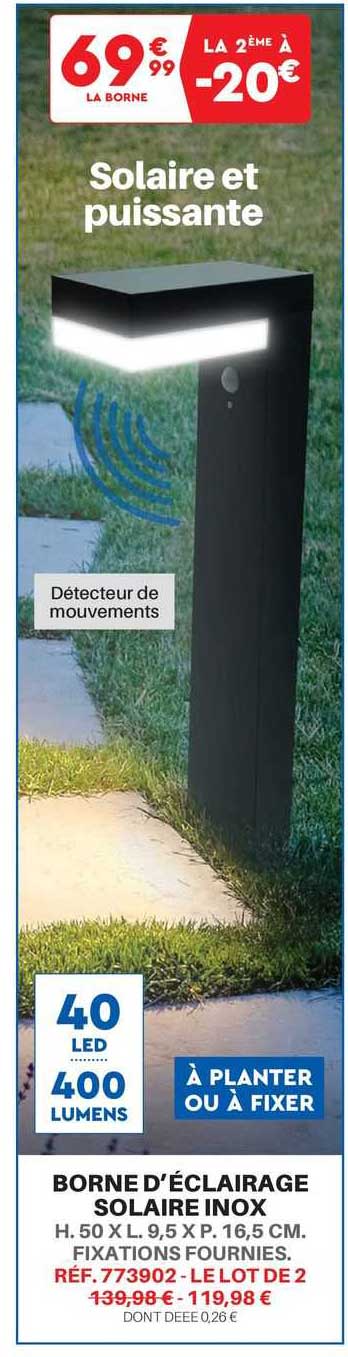 borne d'éclairage solaire inox