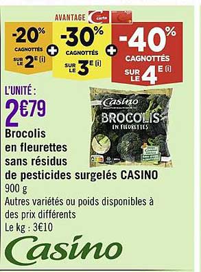 brocolis en fleurettes sans résidus de pesticides surgelés casino