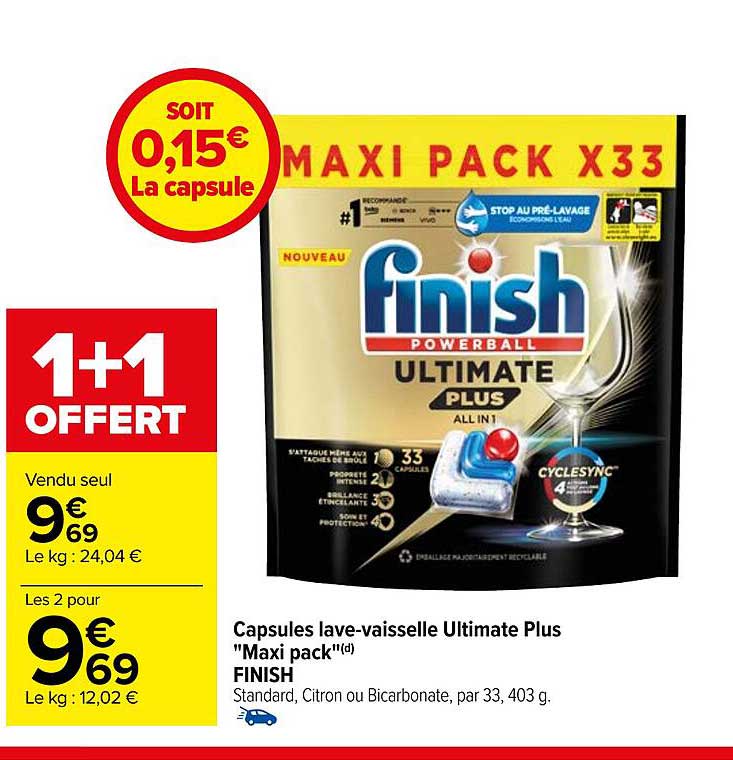 capsules lave-vaisselle ultimate plus "maxi pack" finish
