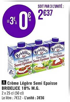 crème légère semi épaisse bridélice 18% m.g.