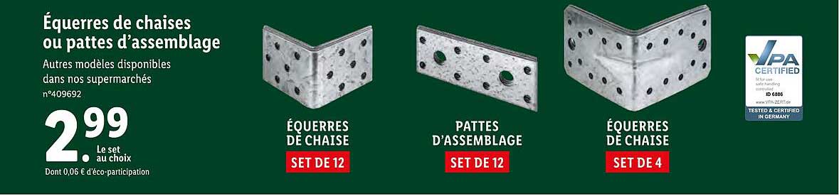 équerres de chaises ou pattes d'assemblage