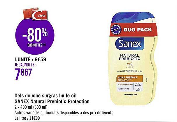 gels douche surgras huile oil sanex natural prébiotic protection