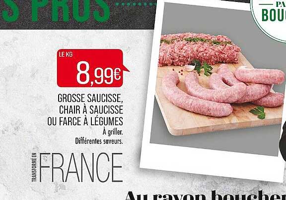 grosse saucisse, chair à saucisse ou farce à légumes