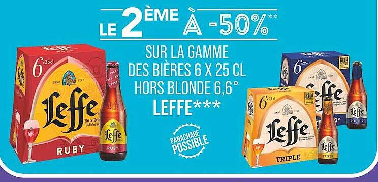 la gamme des bières 6 x 25 cl hors blonde 6,6° leffe