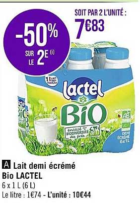 Lait Demi écrémé Bio Lactel