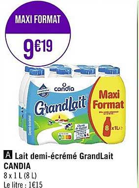 lait demi-écrémé grand lait candia