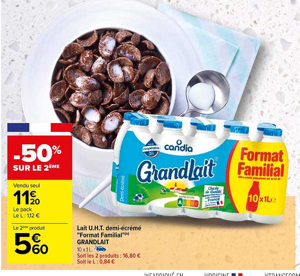 lait u.h.t. demi-écrémé "format familial" grand lait