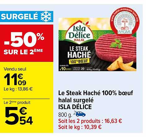 Le Steak Haché 100% Bœuf Halal Surgelé Isla Délice