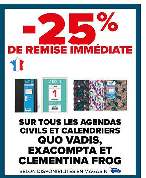 les agendas civils et calendriers quo vadis, exacompta et clémentina frog