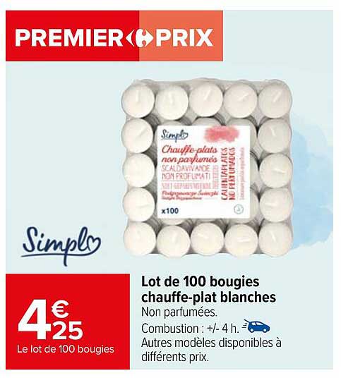 Lot De 100 Bougies Chauffe-plat Blanches Simpl