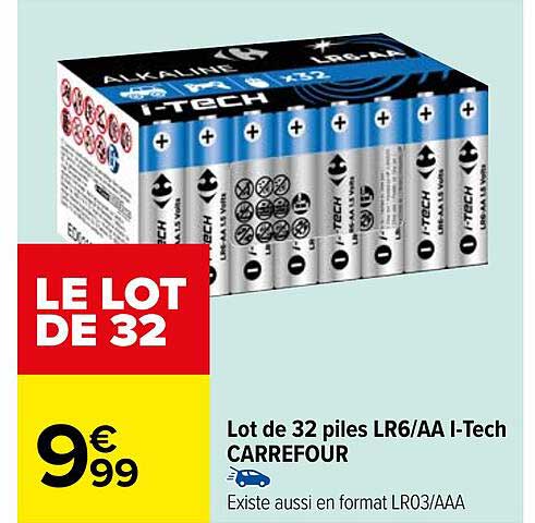 lot de 32 piles lr6/aa i-tech carrefour