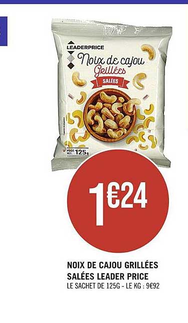 noix de cajou grillées salées leader price