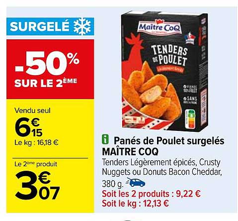 panés de poulet surgelés maître coq