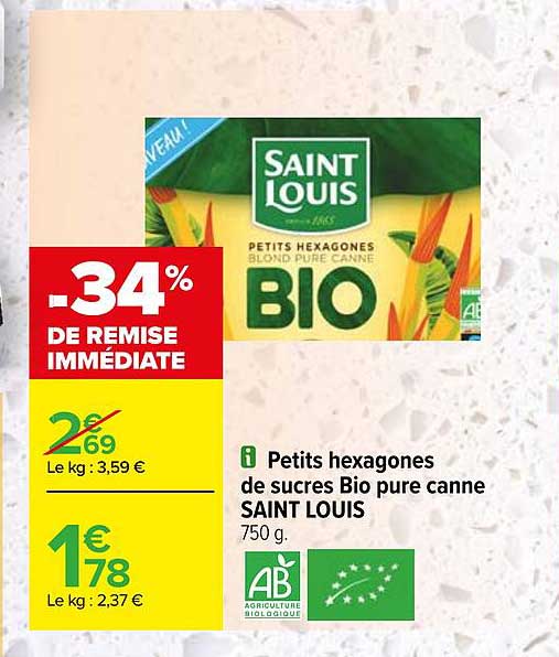 petits hexagones de sucres bio pure canne saint louis