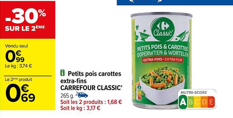 Petits Pois Carottes Extra-fins Carrefour Classic'
