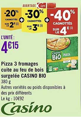 Pizza 3 Fromages Cuite Au Feu De Bois Surgelée Casino Bio