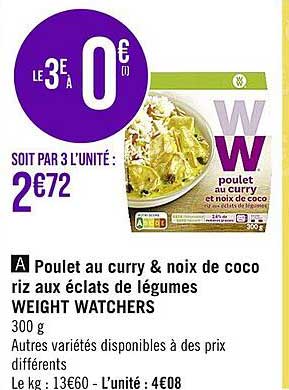 poulet au curry & noix de coco riz aux éclats de légumes weight watchers