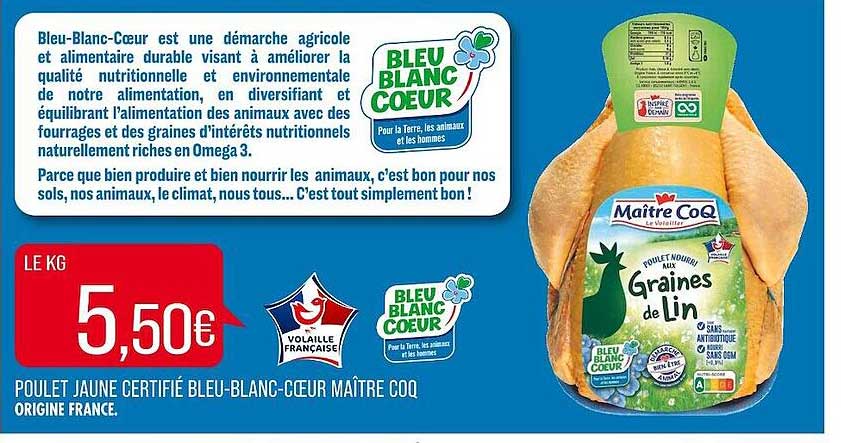 poulet jaune certifié bleu-blanc-cœur maître coq