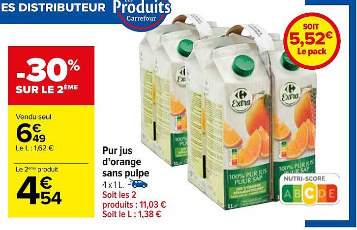 Pur Jus D'orange Sans Pulpe Carrefour Extra