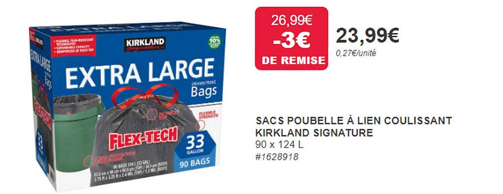 sacs poubelle à lien coulissant kirkland signature