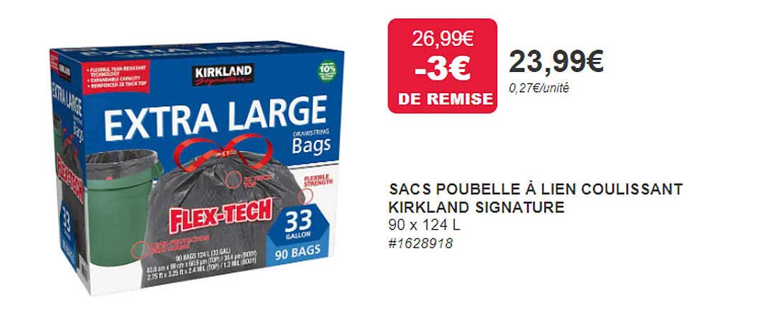 sacs poubelle à lien coulissant kirkland signature