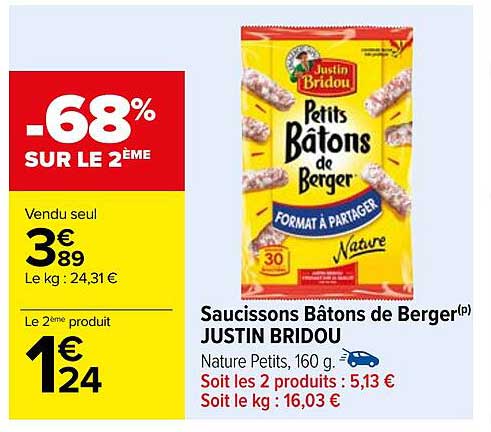 saucissons bâtons de berger justin bridou