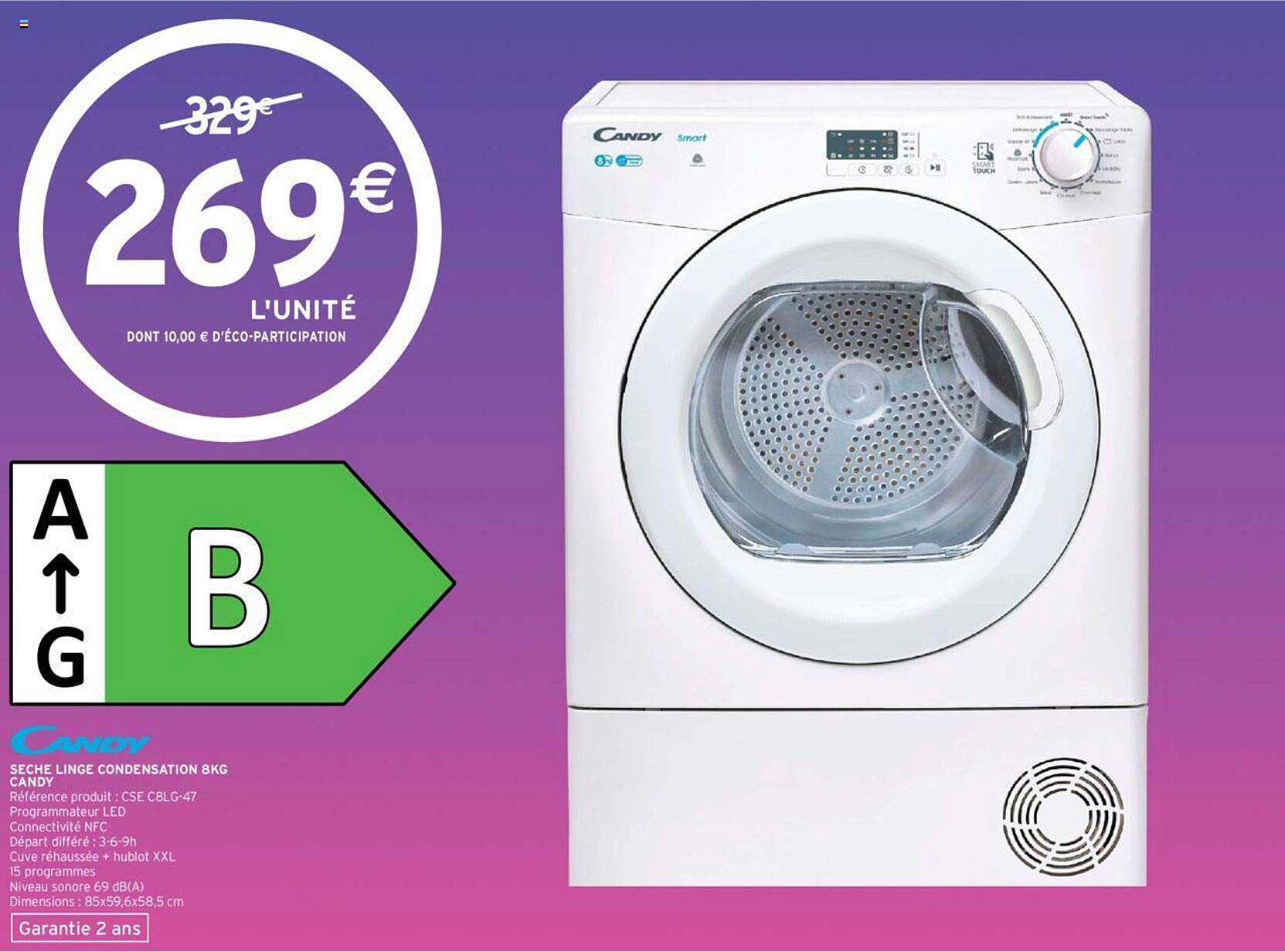 sèche-linge condensation 8 kg candy