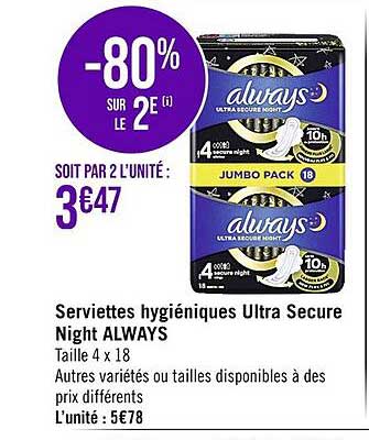 serviettes hygiéniques ultra secure night always
