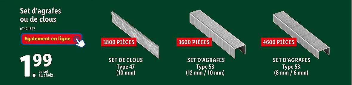 set d'agrafes ou de clous