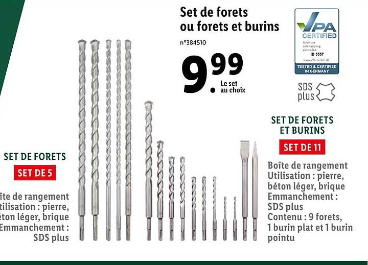 set de forets ou forets et burins vpa certified
