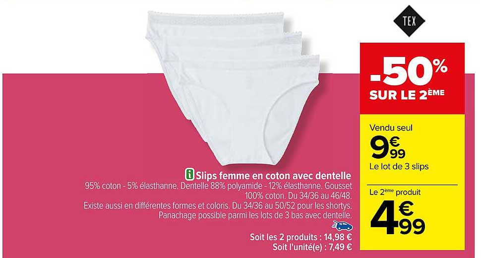 Slips Femme En Coton Avec Dentelle Tex