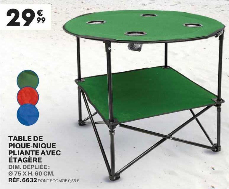 table de pique-nique pliante avec étagère