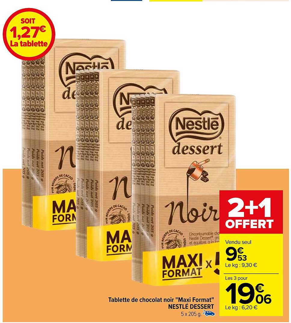 tablette de chocolat noir "maxi format" nestlé dessert