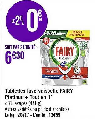 tablettes lave-vaisselle fairy platinum+ tout en 1
