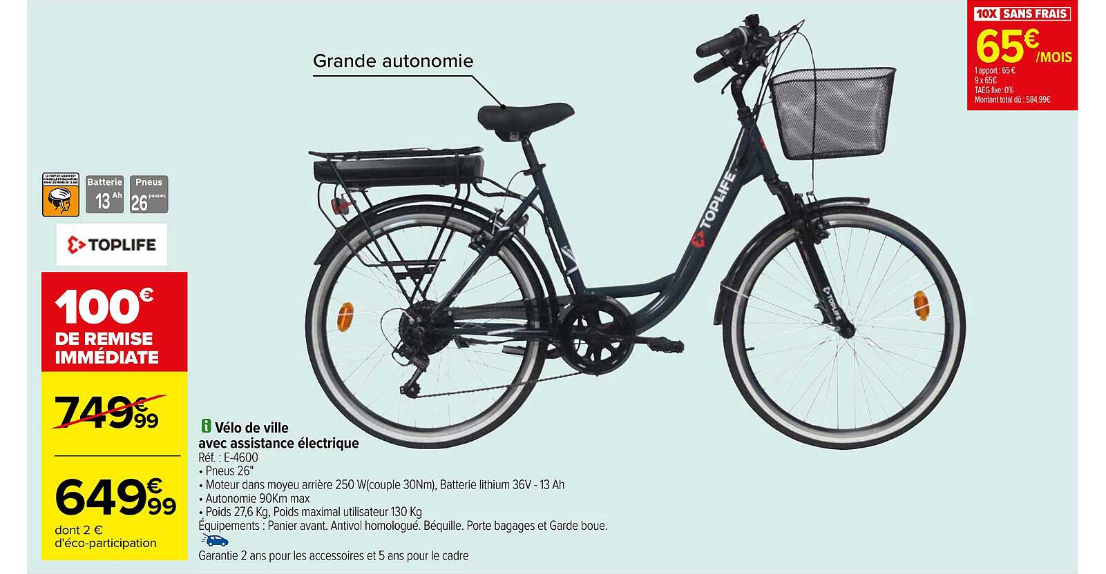 vélo de ville avec assistance électrique toplife