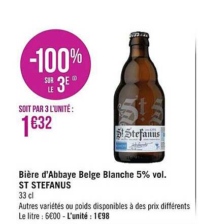 bière d'abbaye belge blanche 5% vol. st stefanus