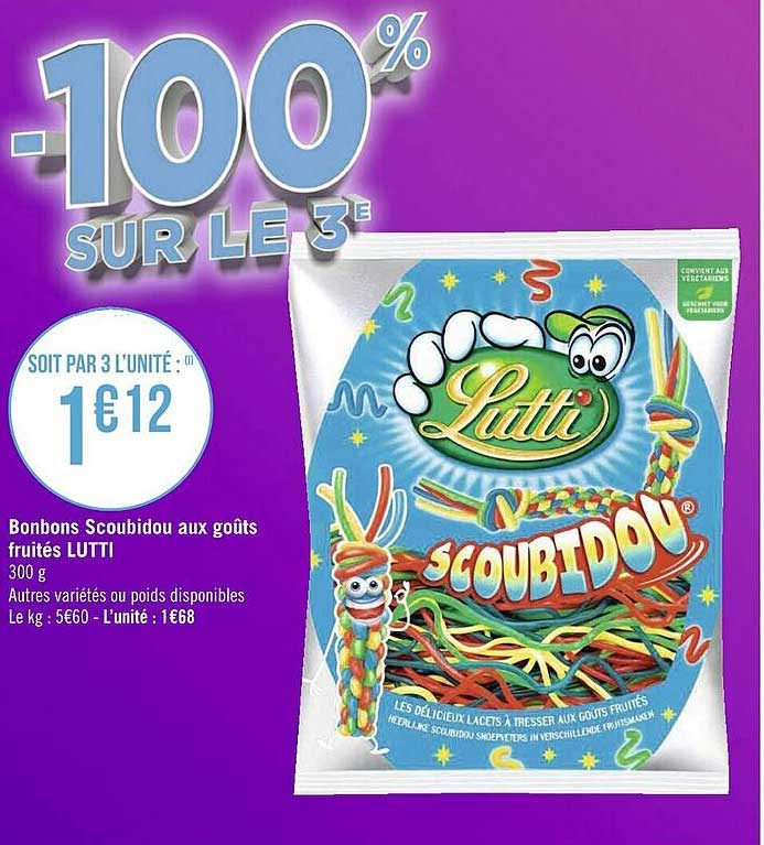 bonbons scoubidou aux goûts fruités lutti