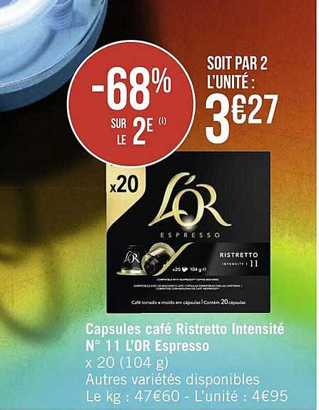 Capsules Café Ristretto Intensité N°11 L'or Espresso