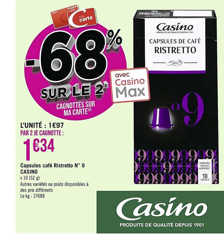Capsules Café Ristretto N°9 Casino