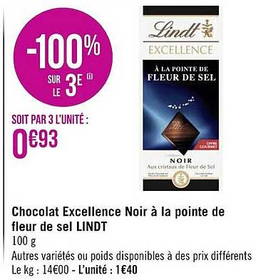 Chocolat Excellence Noir à La Pointe De Fleur De Sel Lindt