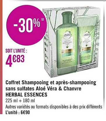 coffret shampooing et après-shampooing sans sulfates aloé véra & chanvre herbal essences