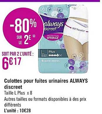 culottes pour fuites urinaires always discreet