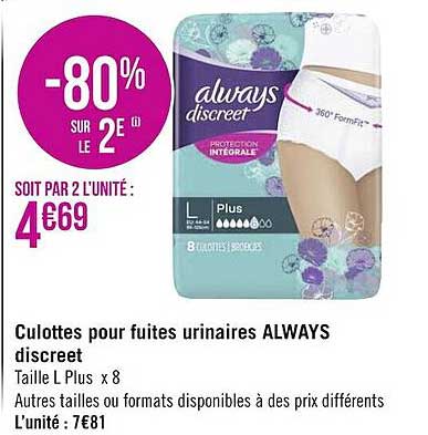 culottes pour fuites urinaires always discreet
