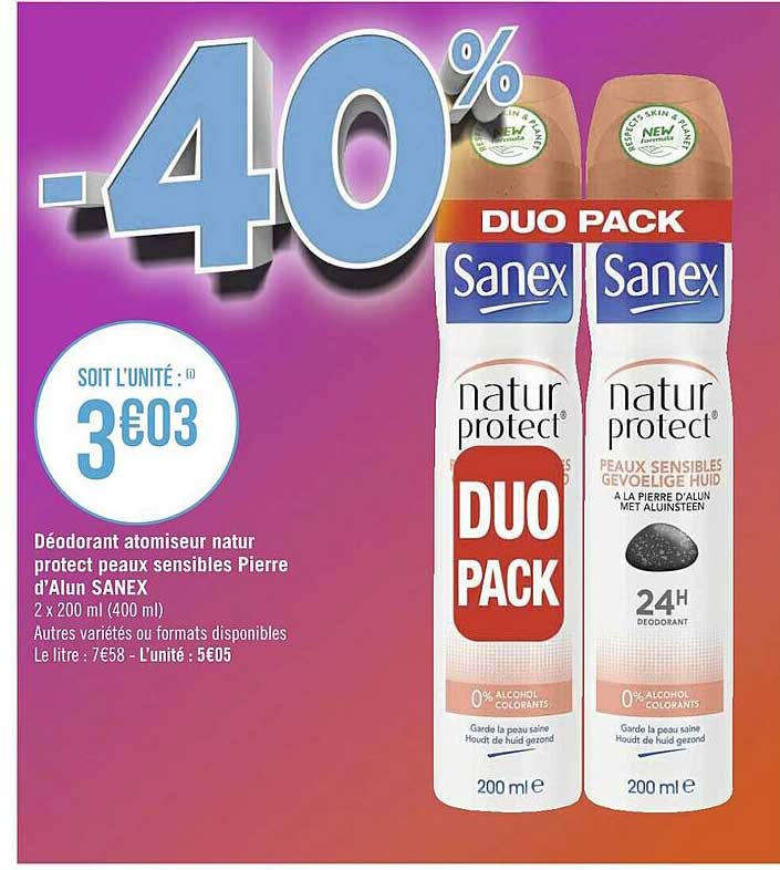 déodorant atomiseur nature protect peau sensibles pierre d'alun sanex