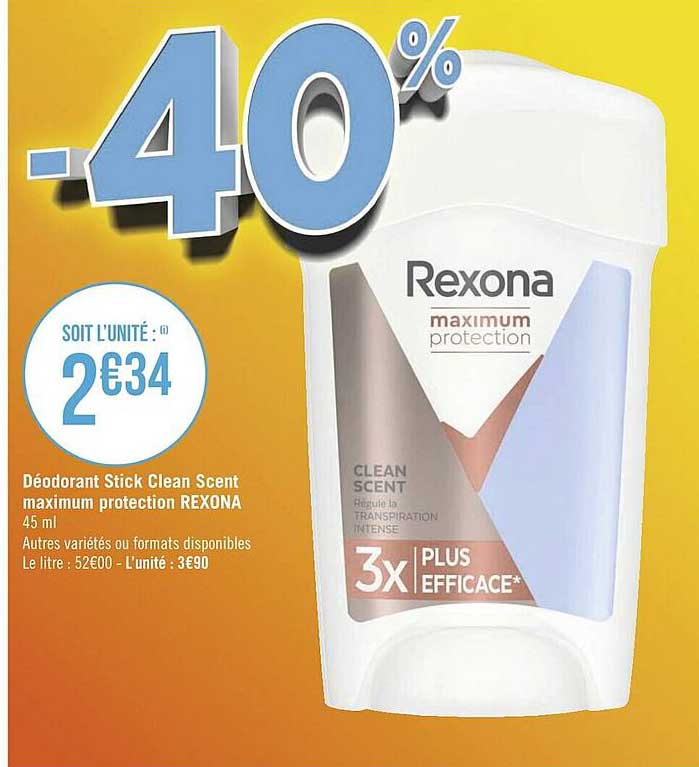 déodorant stick clean scent maximum protection rexona