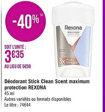 déodorant stick clean scent maximum protection rexona